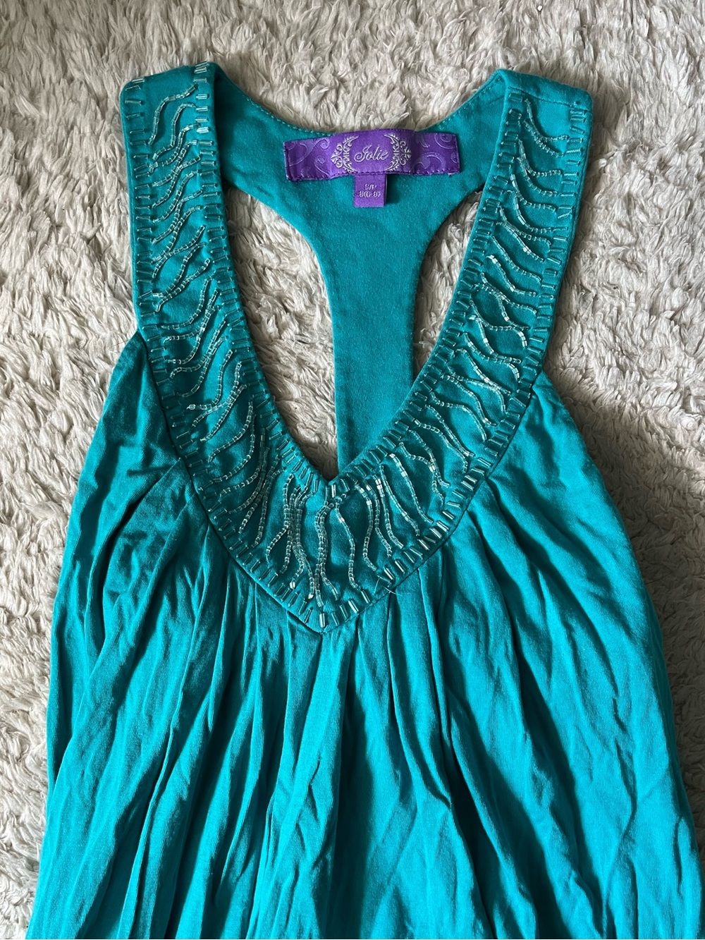 Teal Racerback Flowy Midi Dress with Beaded Neckline